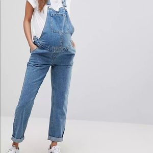 ASOS DESIGN Maternity denim overall in midwash blue